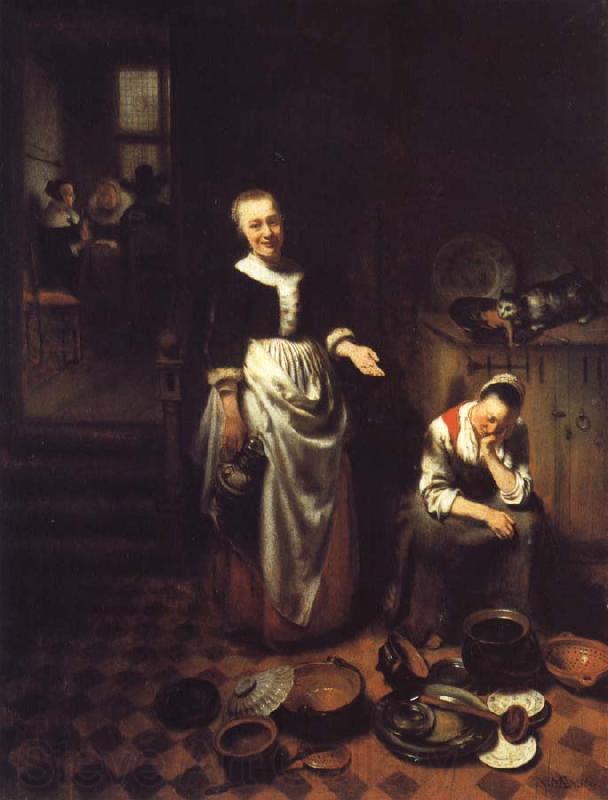 Nicolas Maes Interior with a Sleeping Maid and Her Mistress Spain oil painting art